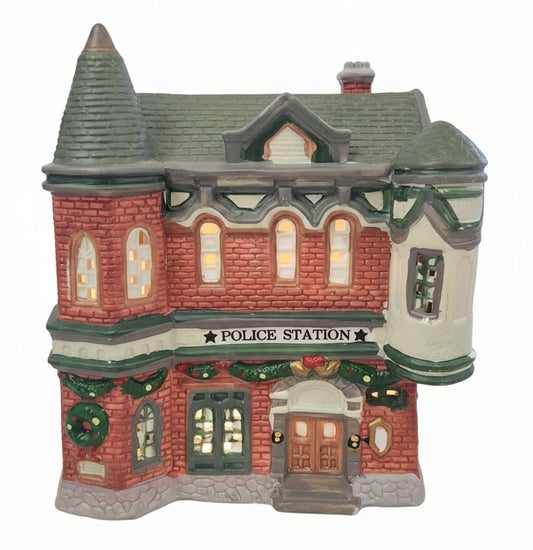 Vintage Dickens Collectibles Town Series Police Station Porcelain Lighted House 1995 vb6