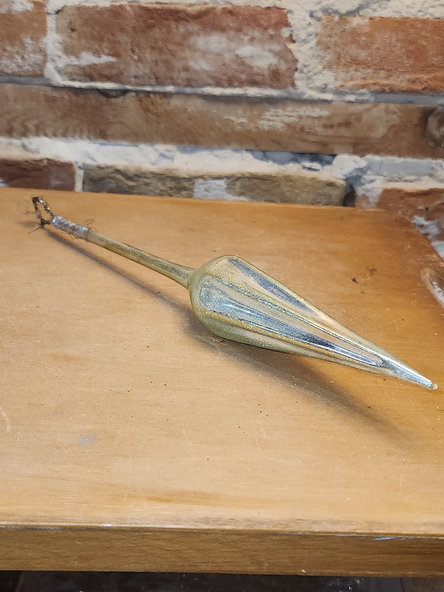 Vintage German or Poland 10” Glass Gold Parasol Ornament Folded Umbrella OO1