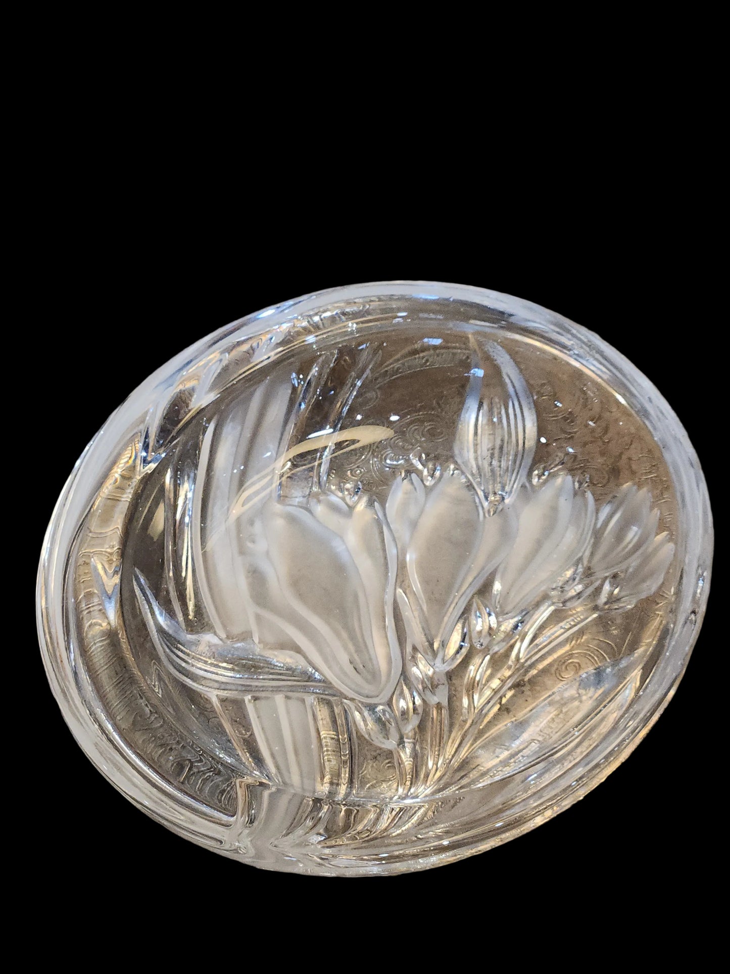 Vintage Mikasa Pressed Glass Parisian Iris Candy Dish Flowers Clear and Frosted gl08