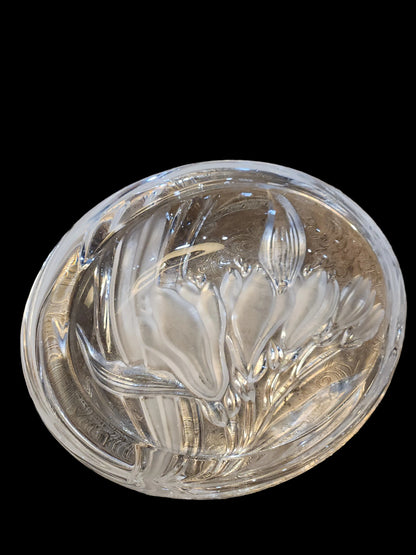 Vintage Mikasa Pressed Glass Parisian Iris Candy Dish Flowers Clear and Frosted gl08
