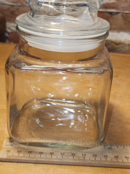 Vintage Clear Glass Square Canister with Sunburst Lid 5 1/4" square sj2