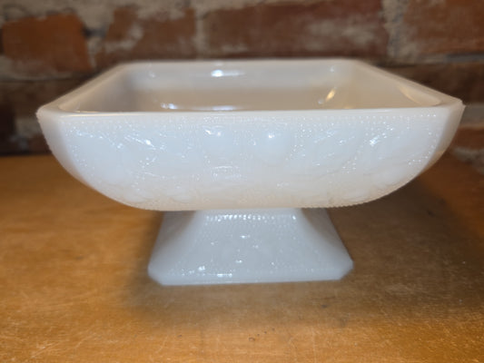 Vintage E.O. Brody Co. Milk Glass Pedestal Compote Dish Acorn Stippled Glass mg89