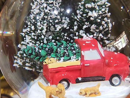 5"H Musical Red Truck w/Dogs globe sg64