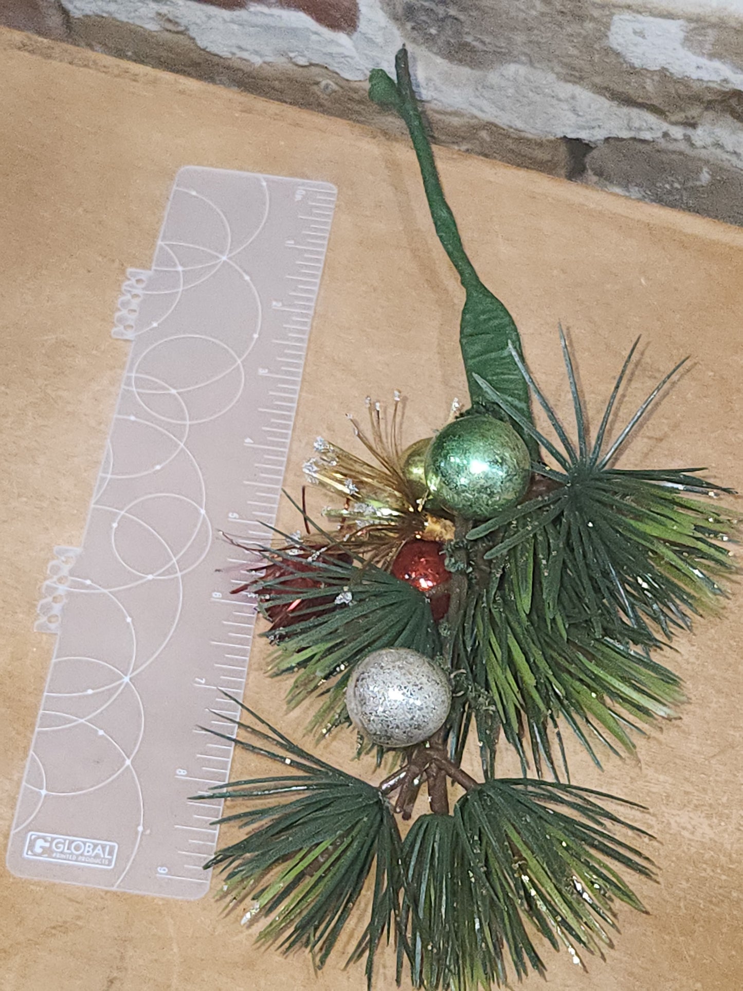 Vintage Christmas Pick with Mercury Glass Ornaments and Mercury Glass Starburt Ornaments cp1