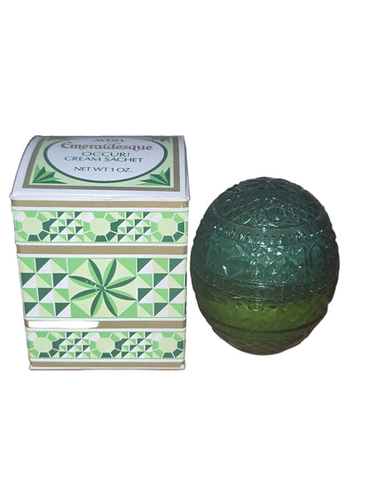 Vintage Avon "Emeraldesque" Cream Sachet Jar Occur! Green Original Box Dried Cream av06