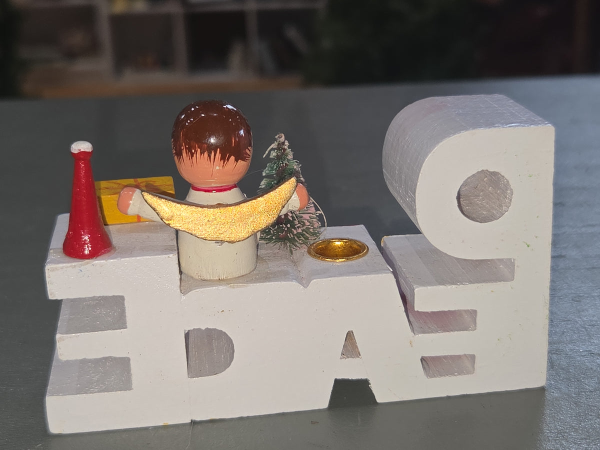 Vintage Words of Christmas Wooden Candle Holder Peace No Box No Candle
