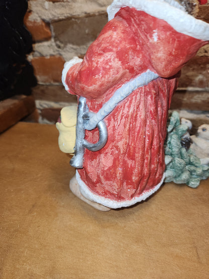 Vintage Dreamsicles 1993 Woodland Father Christmas Pulling Tree With Bird & Rabbit 8.5” Kristin Haynes Cast Art Industries NO BOX di11