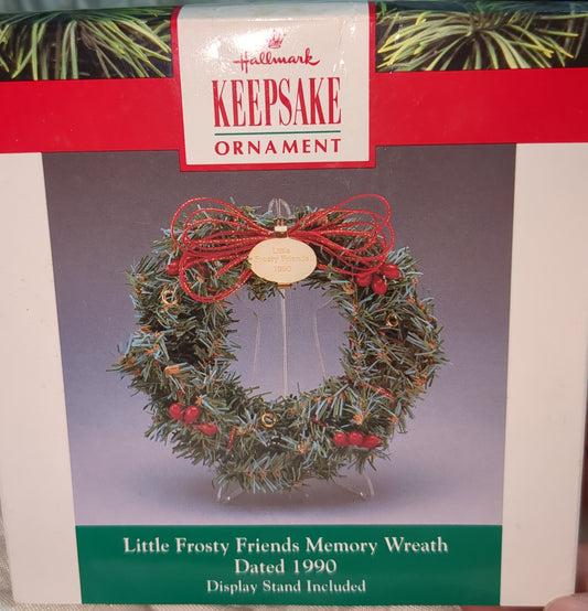 Vintage Hallmark Keepsake Ornament Little Frosty Friends Memory Wreath 1990 No Ornaments Included