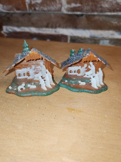 Vintage Set of Two miniature Plastic Celluloid Nativity Ornaments Made in Hong Kong Mica n11