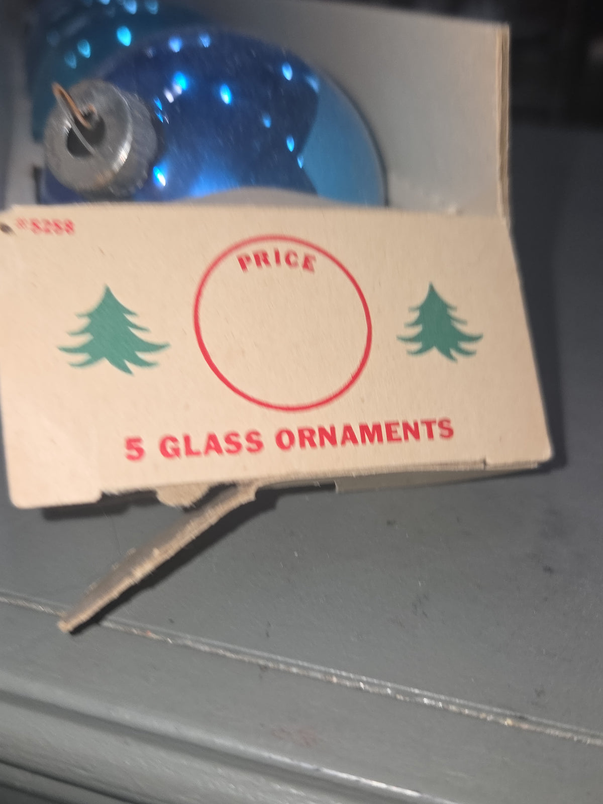 Vintage Shiny Brite Glass Christmas Ornaments Five 3" Blue Shades in Fanci-Pak Box As Is sb9