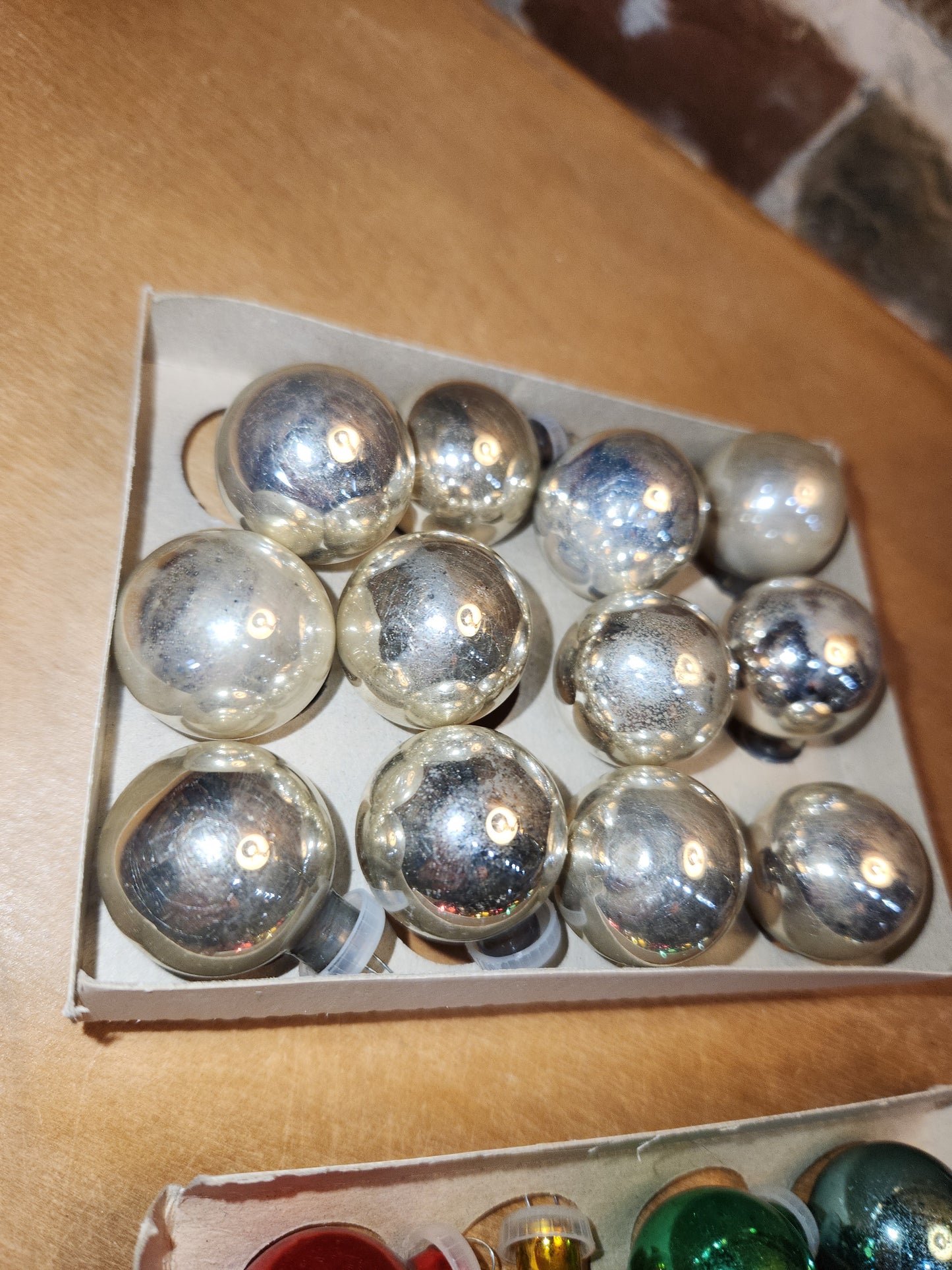 Vintage Mercury Glass Feather Tree Ornaments 24 Pieces Plastic Tops