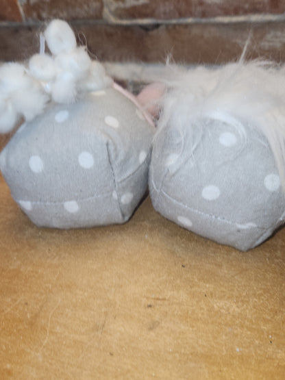Set of Two 7” Gnomes with Grey Dotted Body, White Beard Pink Bunny Hat gn4