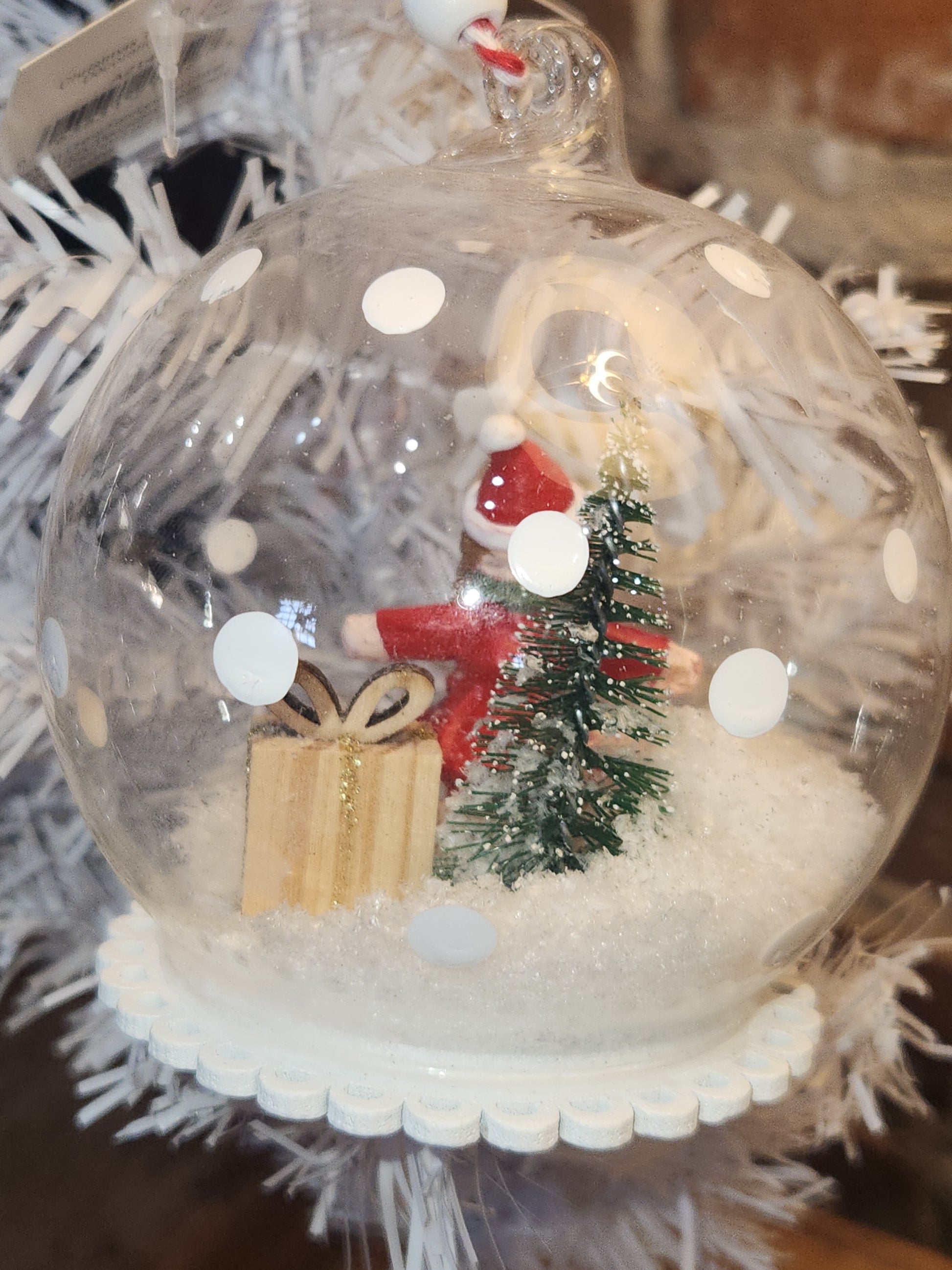 Glass Snowglobe Ornament with Girl Gift Snow Tree st1