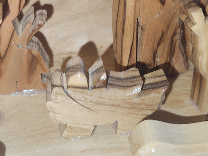 Nativity Medium Grotto Carved in Olive Wood Branch Made in Bethlehem 4" x 8" n2b