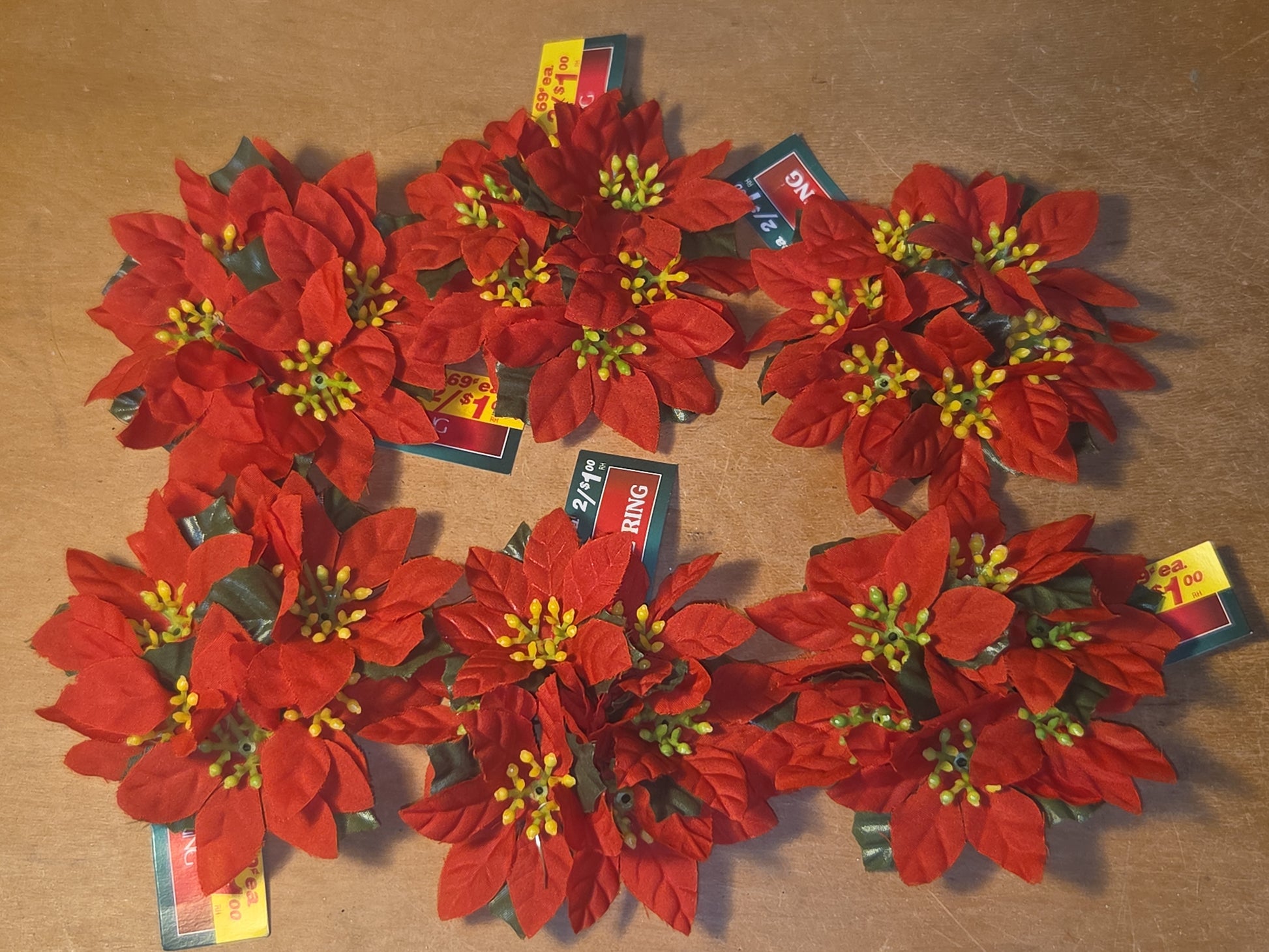 Vintage Joybrite Christmas Mini Candle Rings Poinsettia Lot of 6 New Old Stock