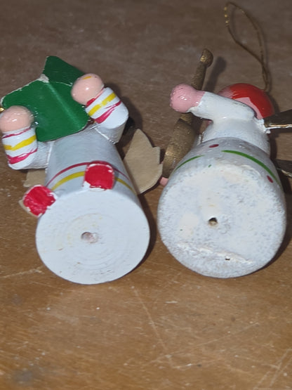 Vintage Wooden Ornaments Angels Set of 2 MCM Kitchy