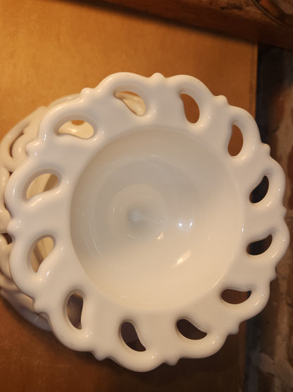 Vintage Fostoria Milk Glass Compost Pedestal Footed Fruit Bowl Monroe Pattern Lace-edge Loop and Open Loop mg12