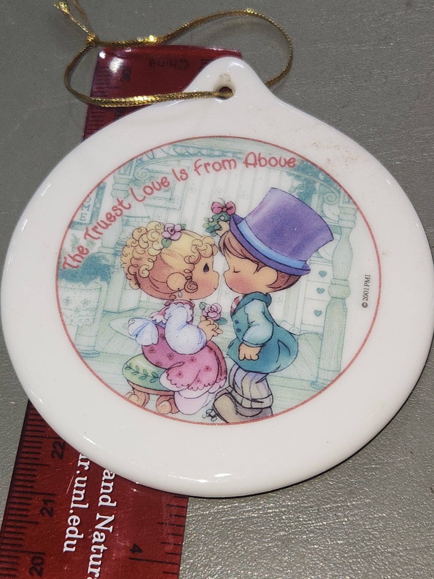 Precious Moments Ornament  Round Porcelain 2001 Ice Skater Love 2 Sided 3"