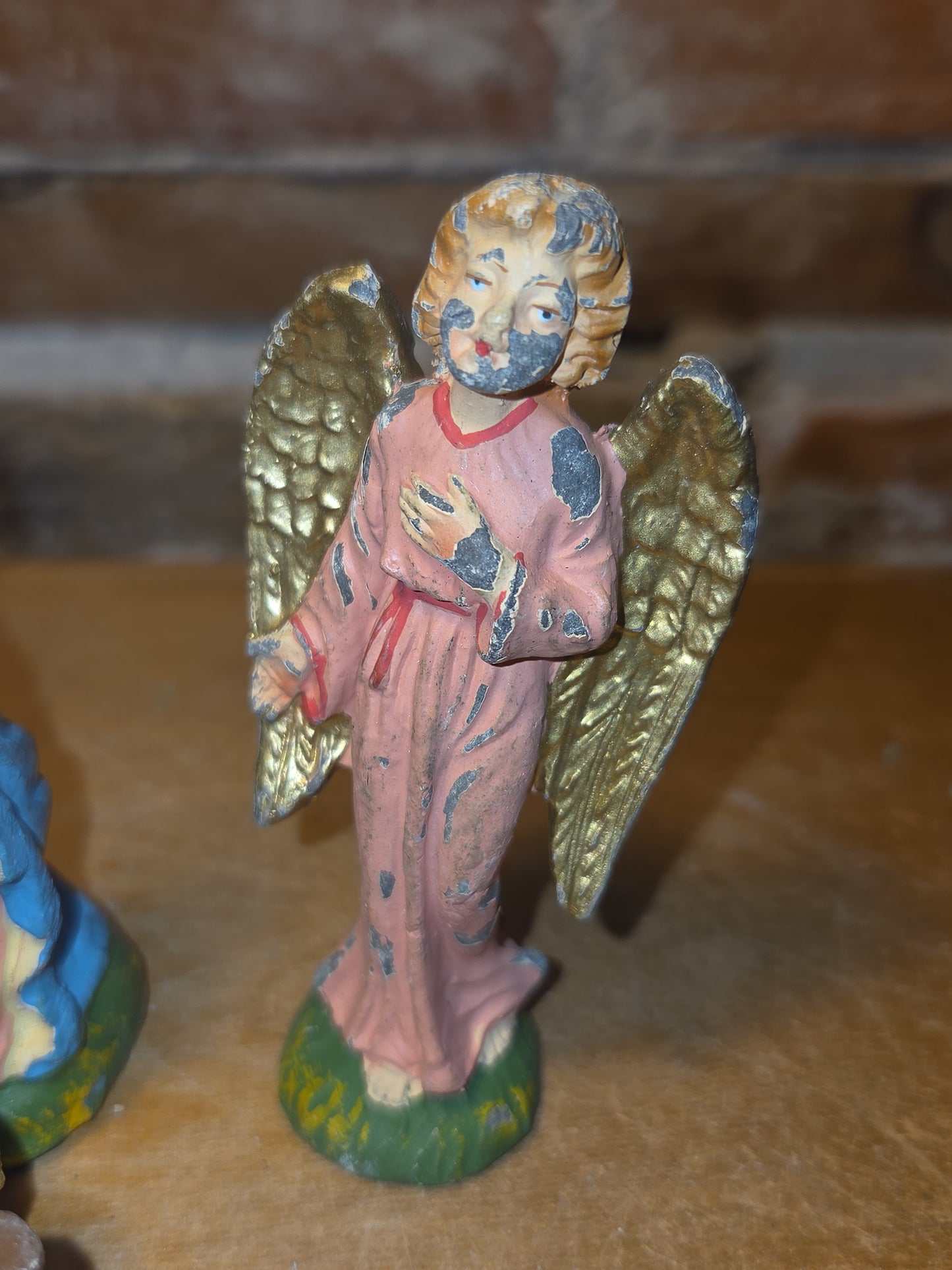 Vintage Holy Family Nativity Chalkware Paper Mache Italy 3 pieces AS IS