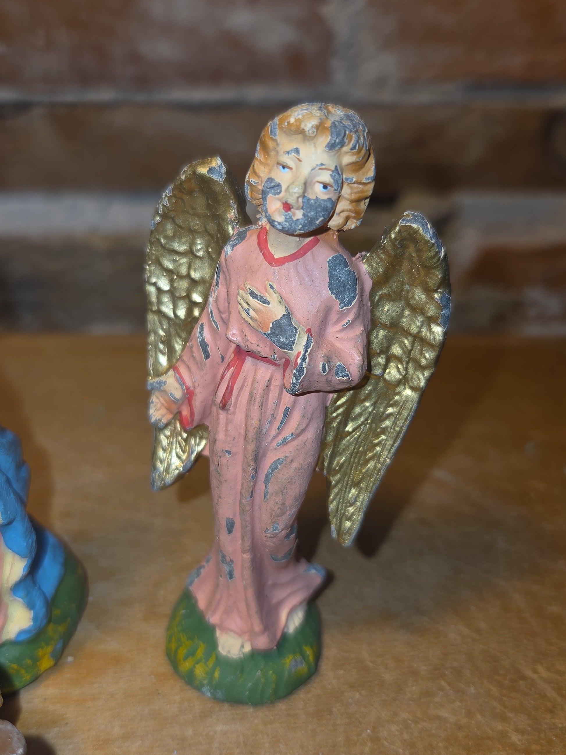 Vintage Holy Family Nativity Chalkware Paper Mache Italy 3 pieces AS IS