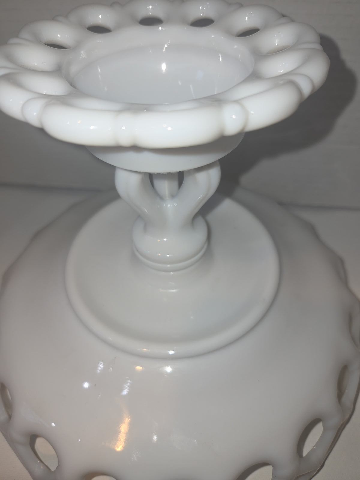 Vintage Westmoreland Milk Glass Compote Bowl Pedestal Doric Pattern Open Lace mg87