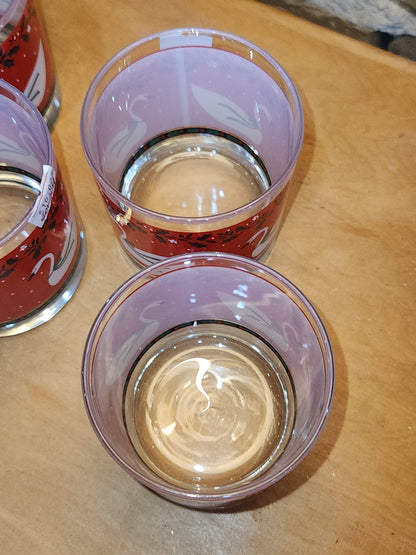 Vintage Hallmark Libbey Rocks Glass Christmas Swan 10 Ounce Tumblers Drinking Glasses Juice Glass 1990 gl033