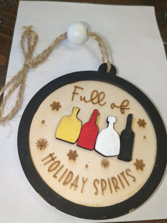 Wooden ornament or car charm.  Full of holiday spirits.