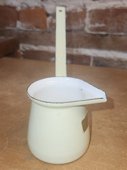 Vintage Enamelware Butter Melters Turkish Coffee Light Yellow Outside White Inside AS IS en09