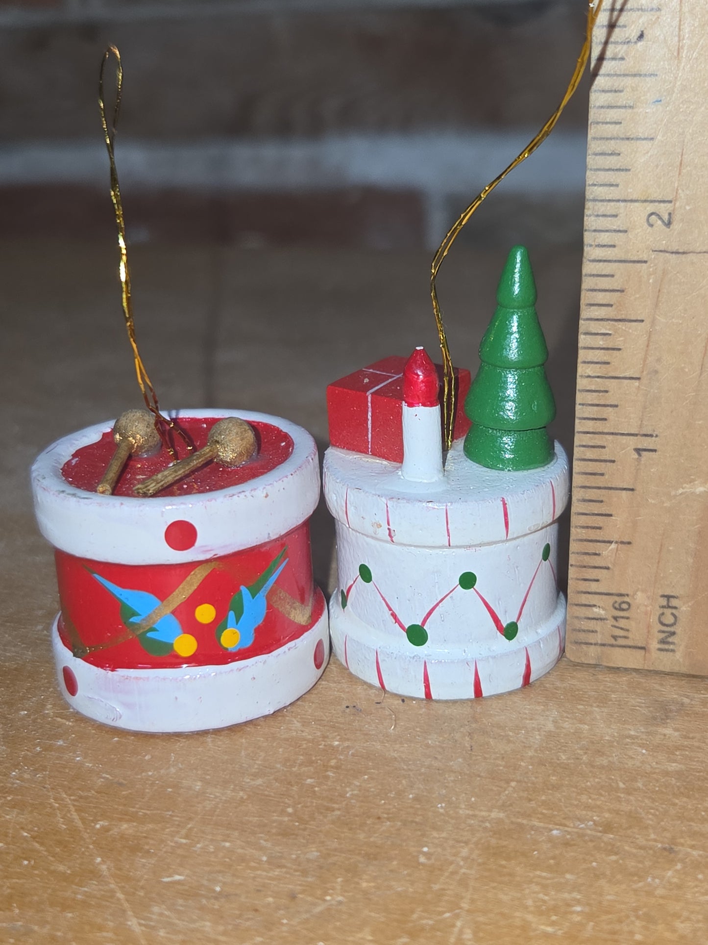Vintage Wooden Ornaments Drums Set of 2 MCM Kitchy
