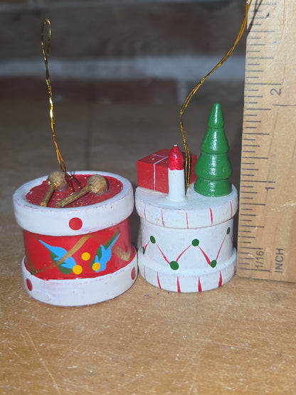 Vintage Wooden Ornaments Drums Set of 2 MCM Kitchy