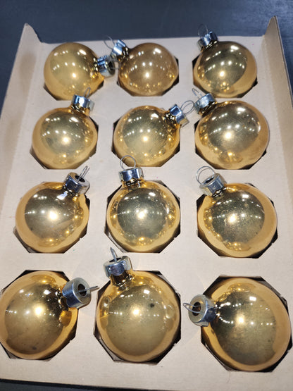Vintage Woolworth Woolco Box of 12 Glass Ornaments Gold Ornaments BO19