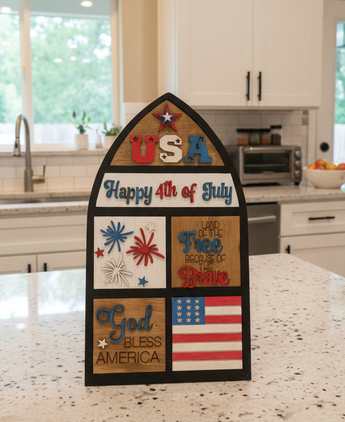Patriotic Memorial Day Independence Day 4th of July Insert Kit for Interchangeable Frame Can Fit Arch, Rectangle, or Square Frame FRAMES SOLD SEPARATELY