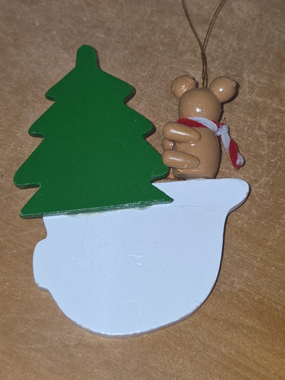 Vintage Wooden Ornaments Snowman Cat Shoe Tree Set of 5 MCM Kitchy