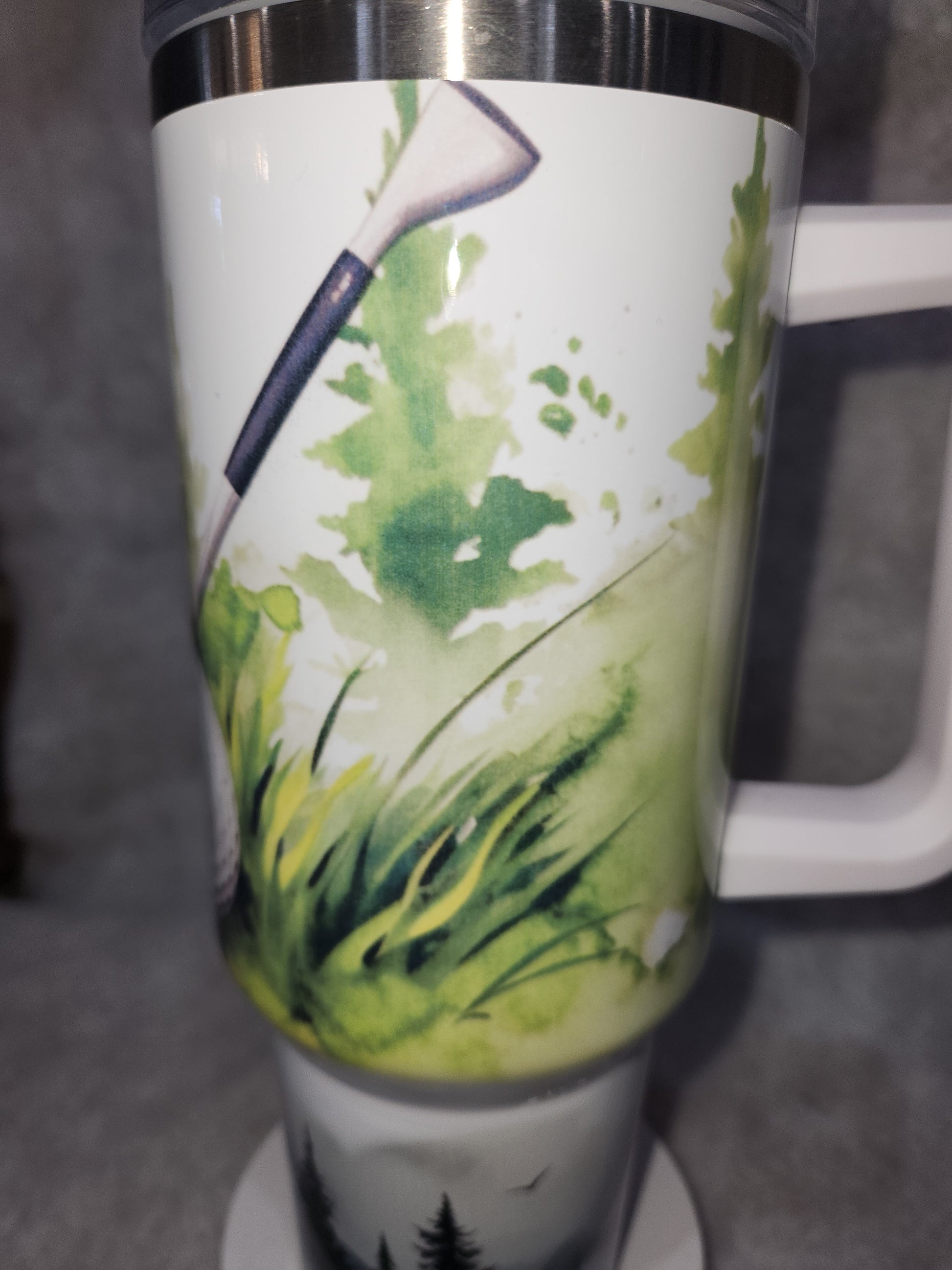 40 Oz Insulated Stainless Steel. Travel Tumbler says, "Eat Sleep Golf Repeat" tgo4