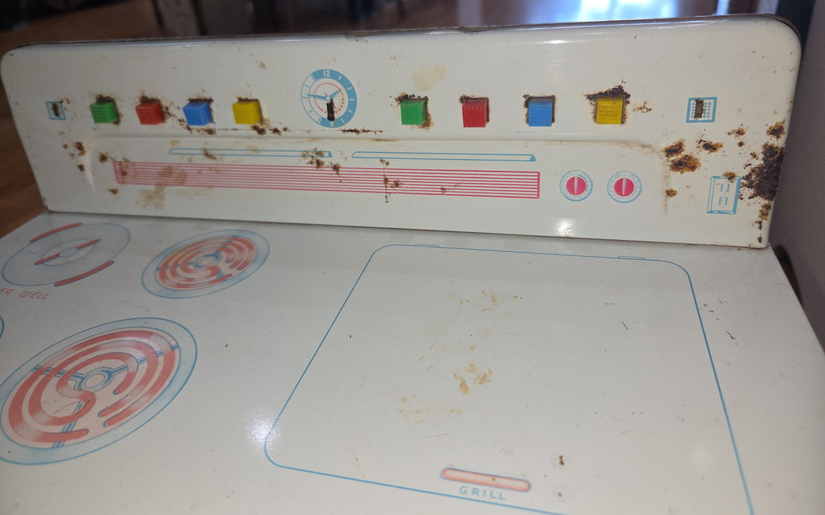 Vintage Wolverine Tin Lithograph Kitchen Stove White Turquoise ps7