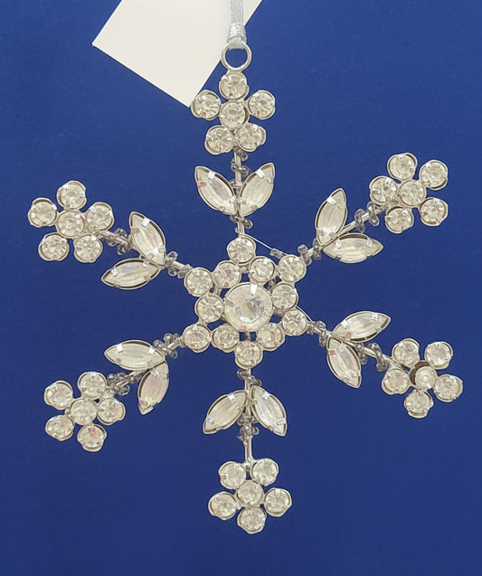 Jeweled Snowflake Ornament Floral Pattern Silver Metal 5"x5" jo2