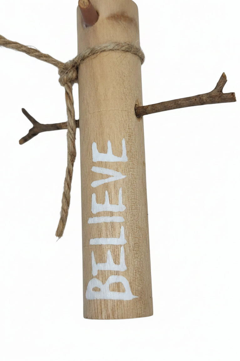 Snowman Believe Rustic Christmas Ornament os1