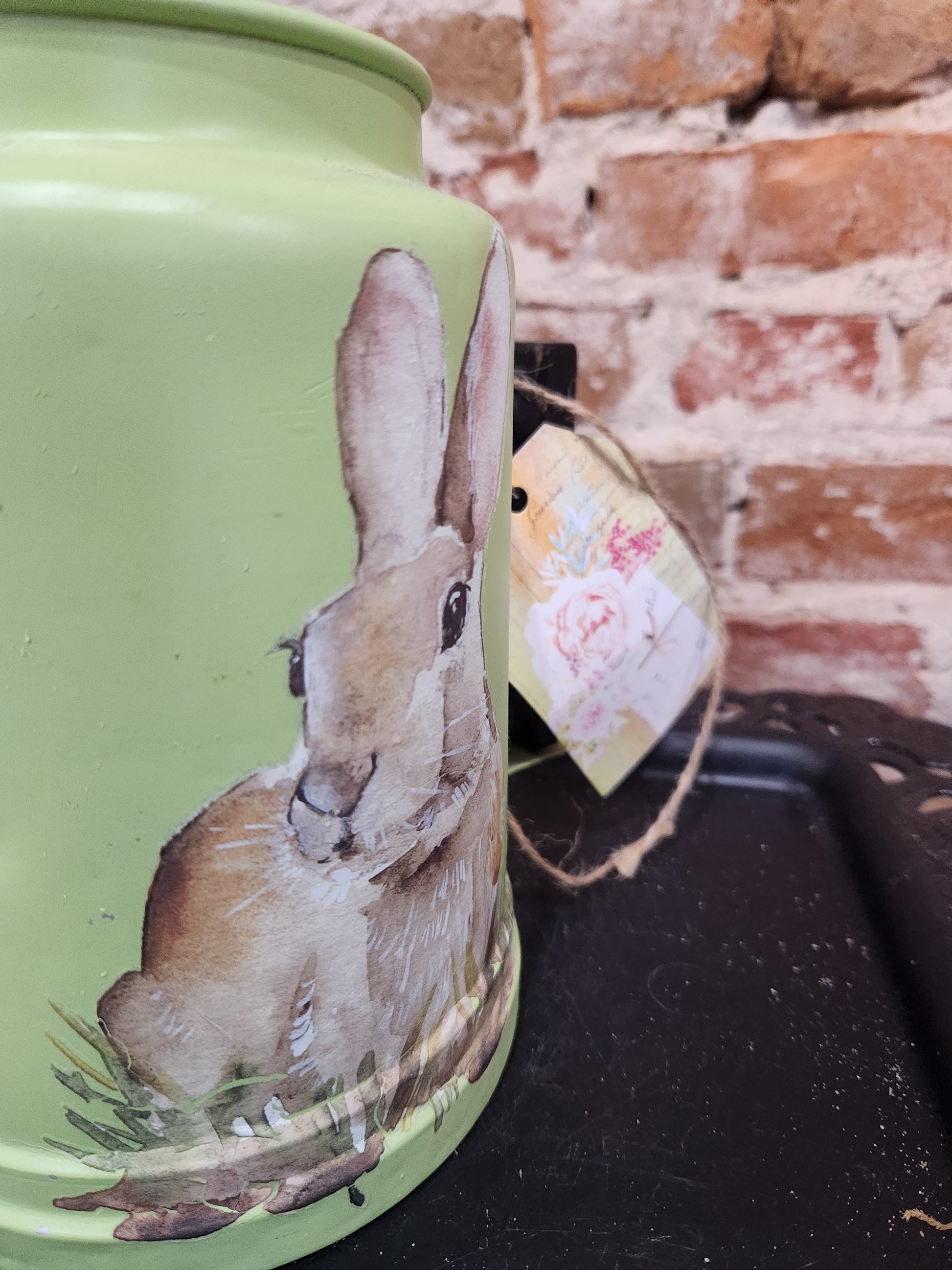 Vintage Green Aluminum Coffee Pot with a Bunny NO LID