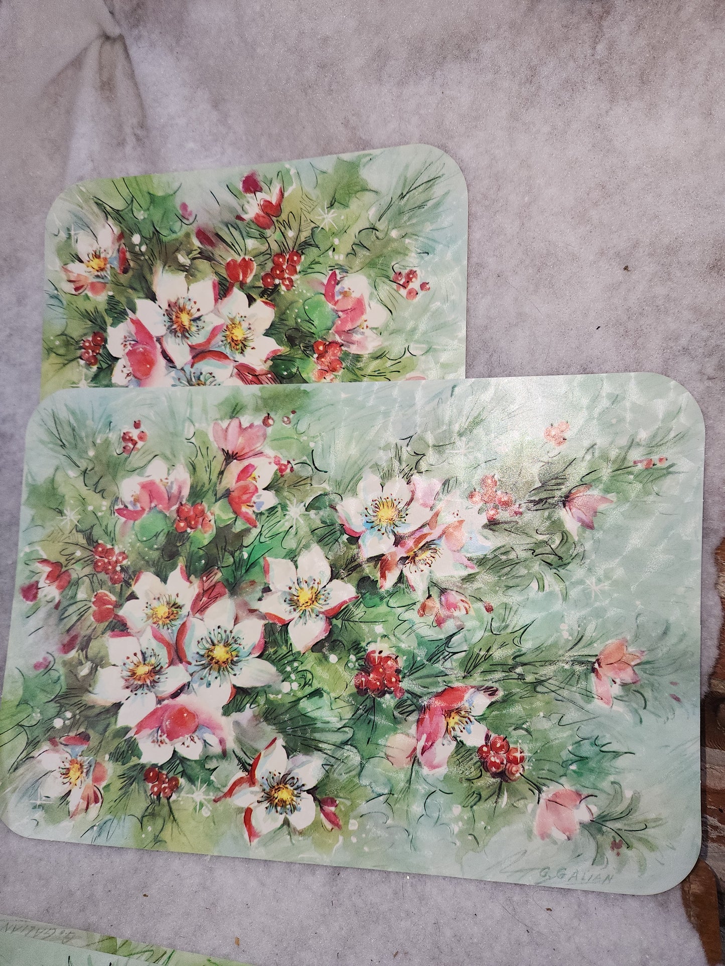Vintage Christmas Place Mats Lot Of 6 Wipe Off and Re-Use 3 G. Galian Designs