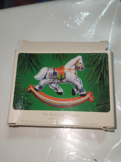 Vintage Hallmark Keepsake Ornament Pressed Tin Rocking Horse 1983