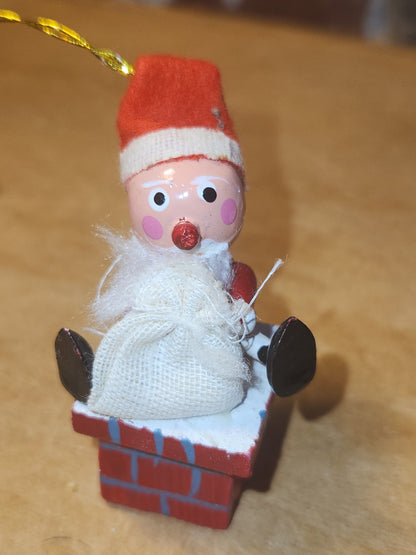 Vintage Wooden Ornaments Santa Set of 4 MCM Kitchy