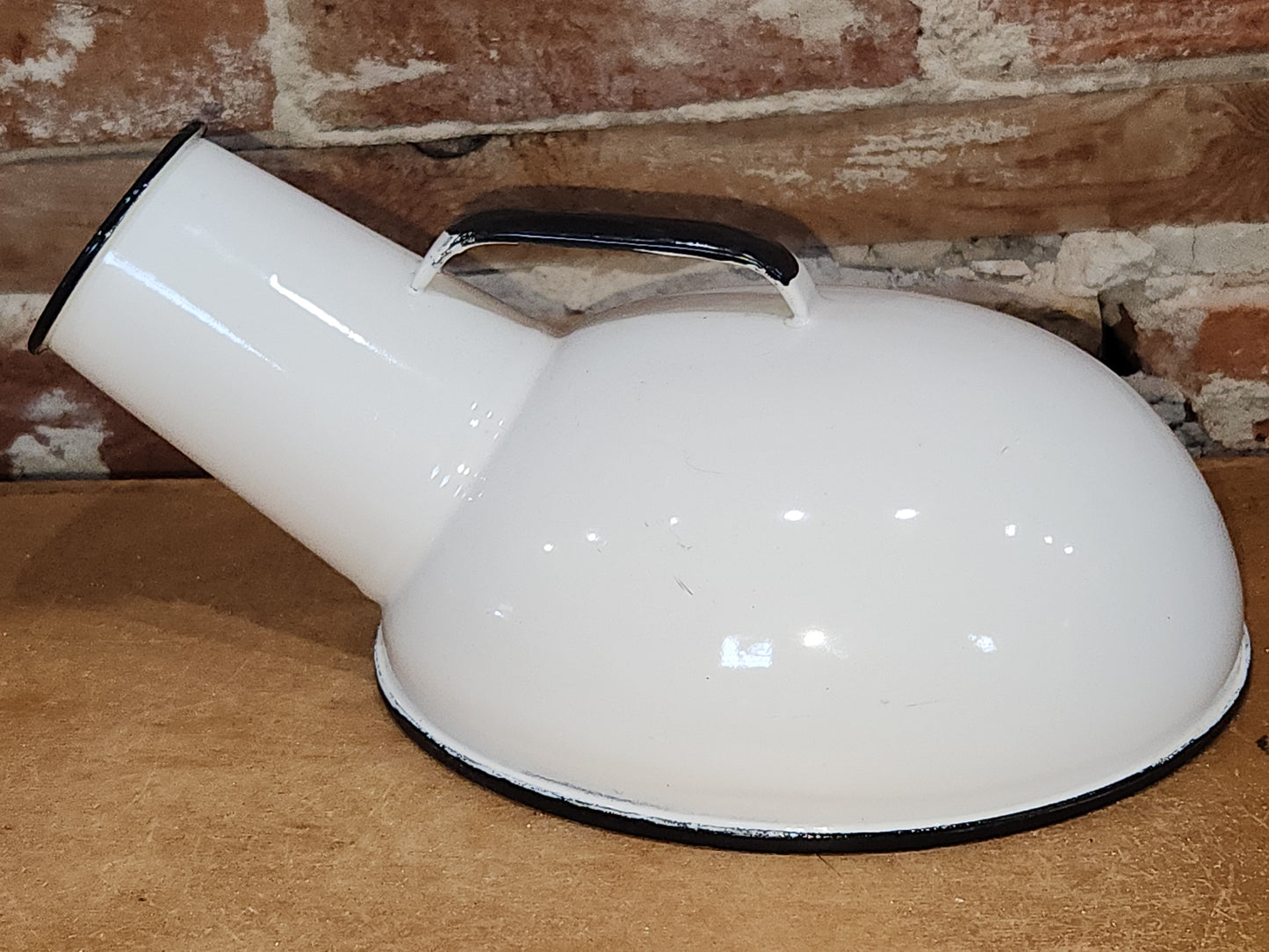 Vintage Enamelware Male Urinal White and Black ew012