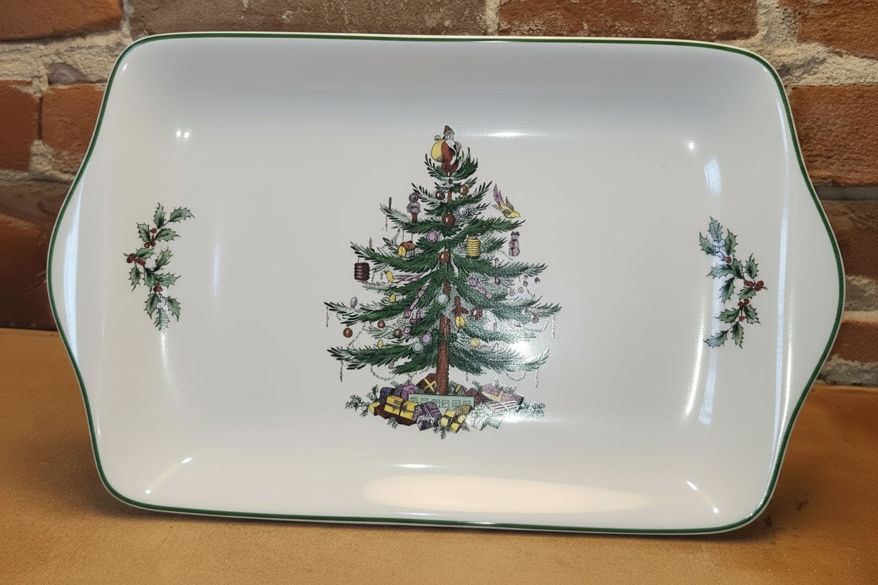 Spode 12" Dessert Tray Mince Pie Plate Christmas Tree Pattern 2008 Made in China sp01