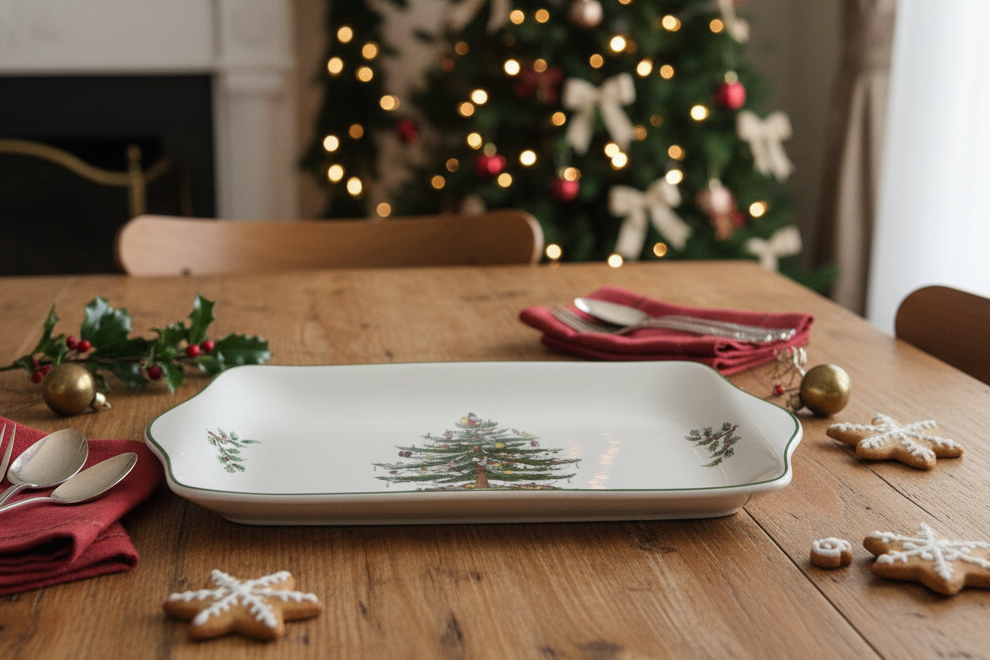 Spode 12" Dessert Tray Mince Pie Plate Christmas Tree Pattern 2008 Made in China sp01