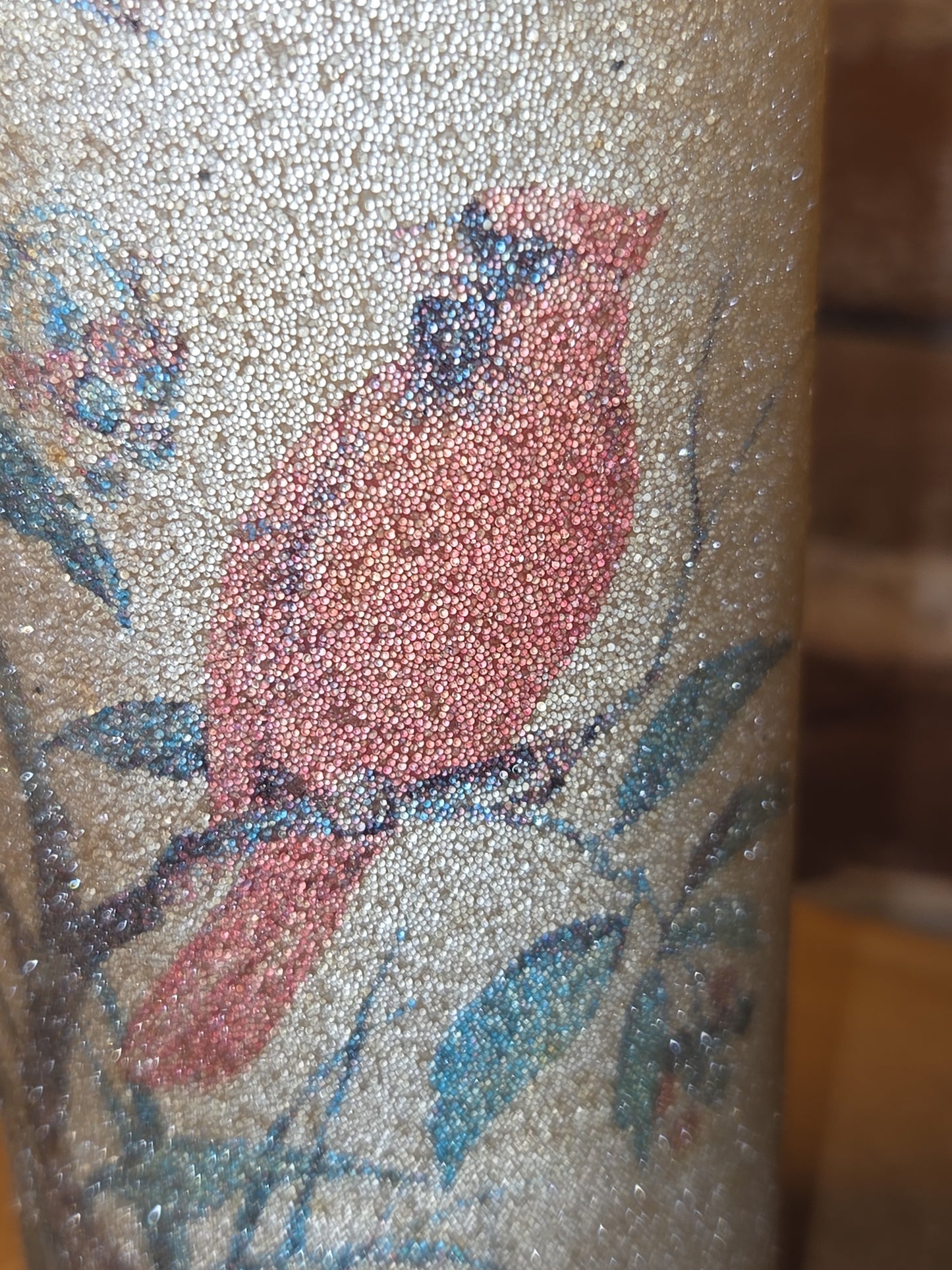 Vintage Sugar Frosted Pillar Glass Candle Holder Cardinal AS IS