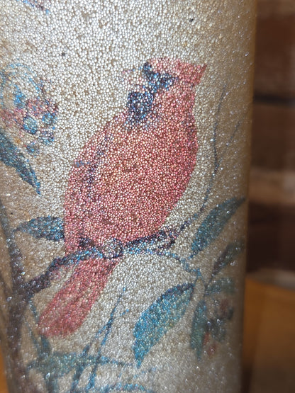 Vintage Sugar Frosted Pillar Glass Candle Holder Cardinal AS IS