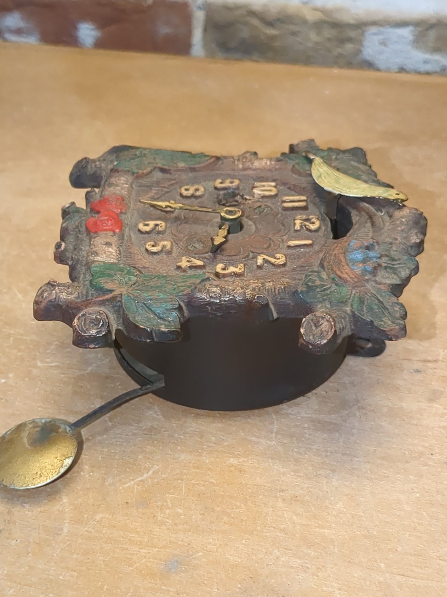 Vintage August C. Keebler Co. Pendulette Clock Red Flowers Blue Birds Nest Small AS IS Not Tested cl4
