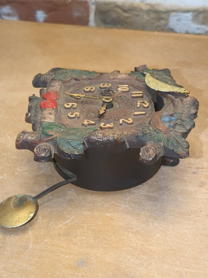 Vintage August C. Keebler Co. Pendulette Clock Red Flowers Blue Birds Nest Small AS IS Not Tested cl4