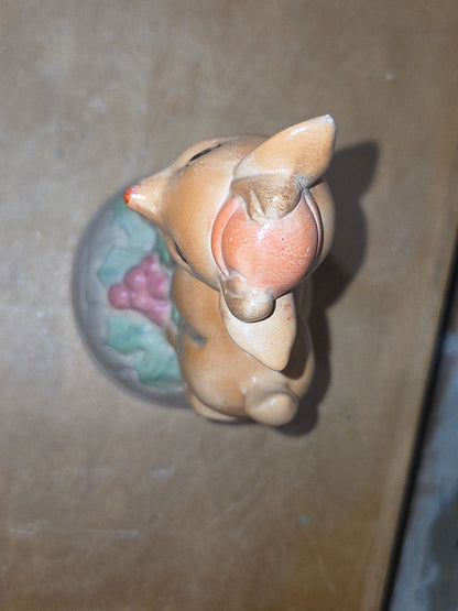 Vintage Ceramic Deer Holly Berries Christmas Handpainted dr4