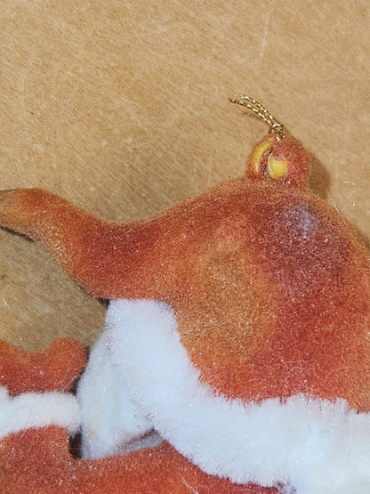Vintage Flocked Santa CHEEKS GLOW under UV Once on a Pick for Foral Arrangement sf30